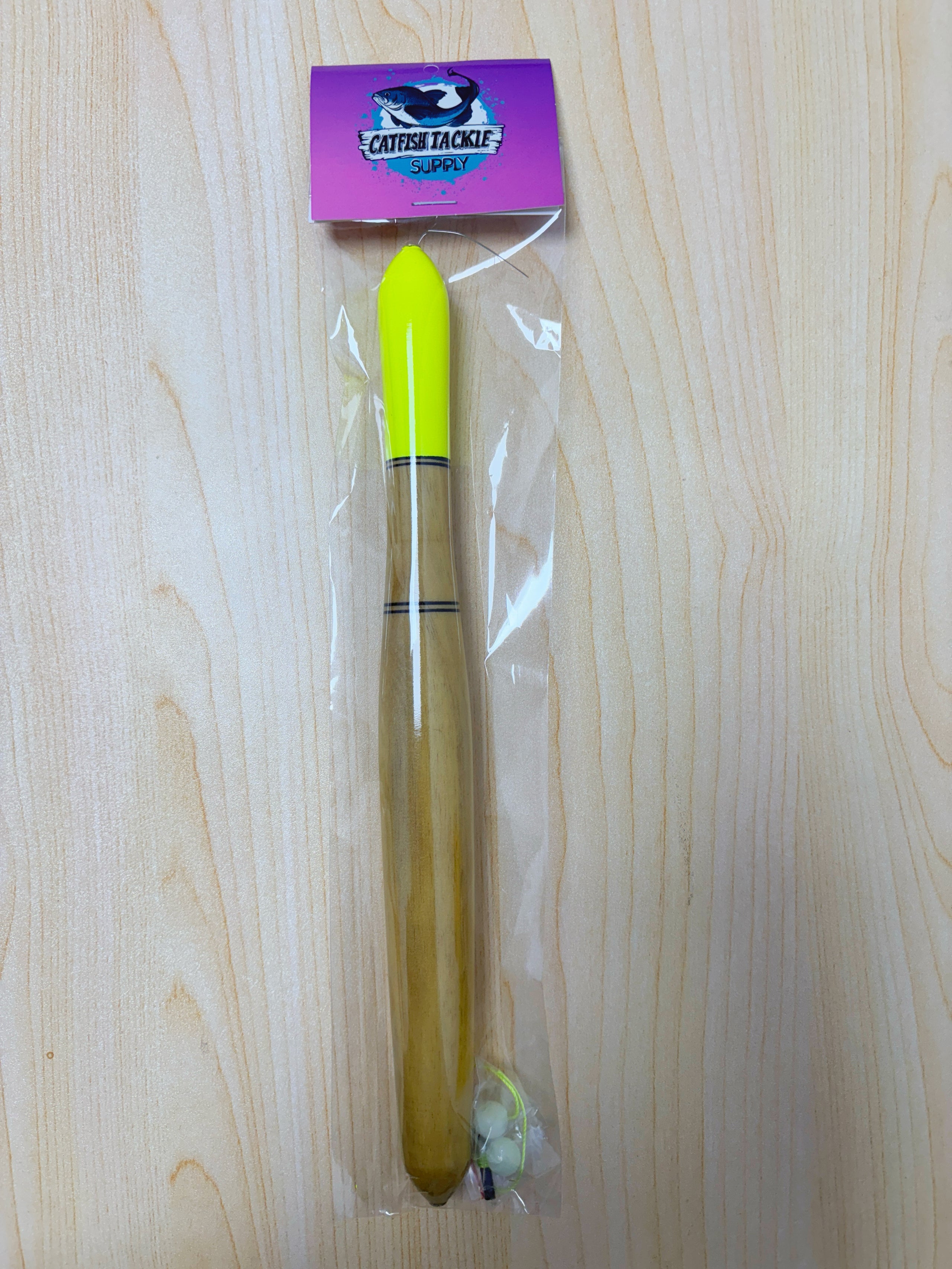 10" Yellow Top & Wood Body Float